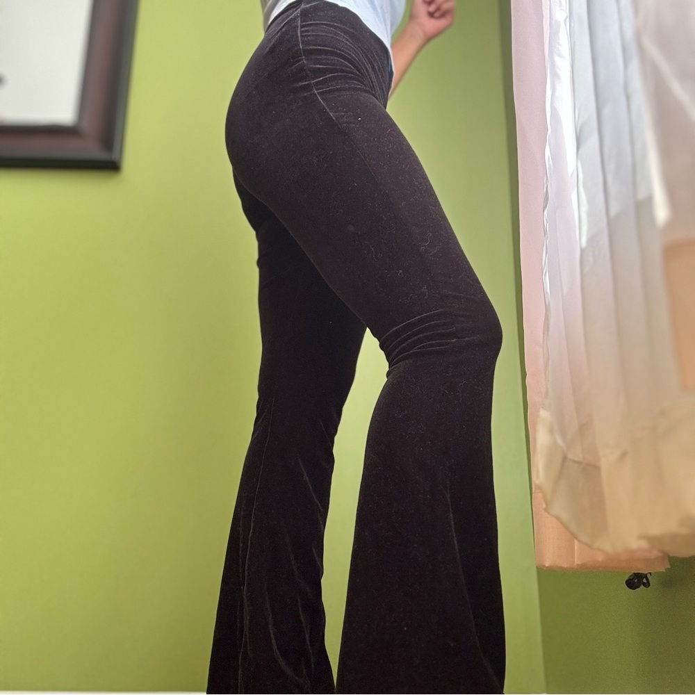 Vintage 90s black velvet high waisted flare pants, size XS